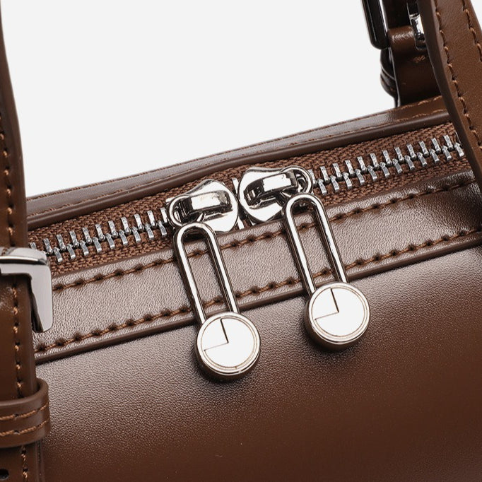 Retro Maillard Genuine Leather Boston Barrel Bag