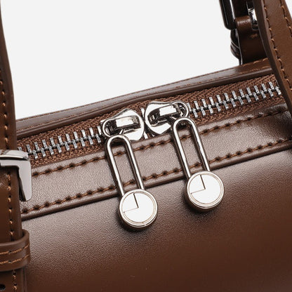 Retro Maillard Genuine Leather Boston Barrel Bag