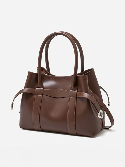Italian Luxury Plain Genuine Leather Cowhide Large Tote Crossbody Bag