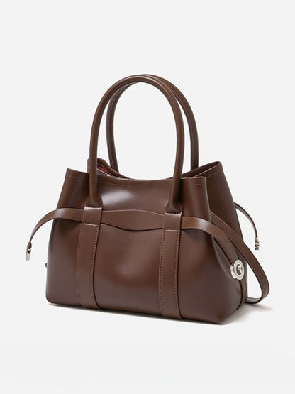 Italian Luxury Plain Genuine Leather Cowhide Large Tote Crossbody Bag