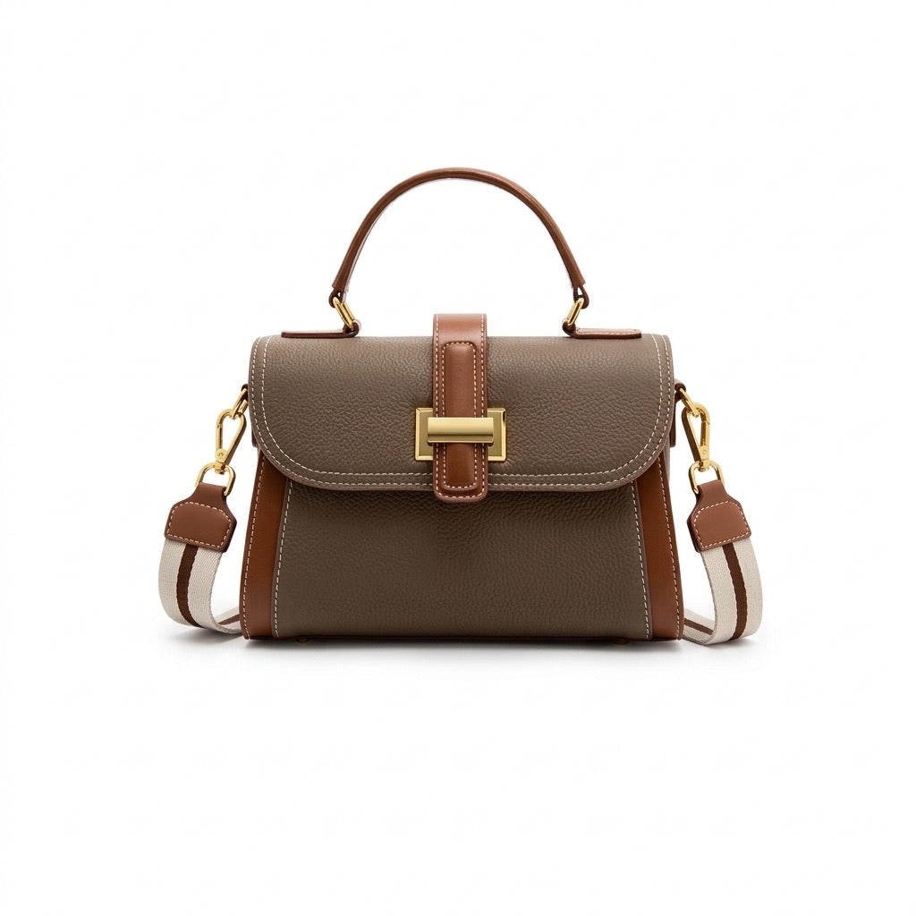 Borsa a tracolla strutturata con manico superiore in pelle minimalista di lusso da donna