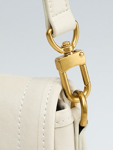 The Washed Genuine Leather Turn-Lock Flap Shoulder Crossbody Bag