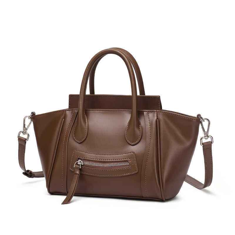 Maillard Style Genuine Leather Smile Flap Satchel Crossbody Bag