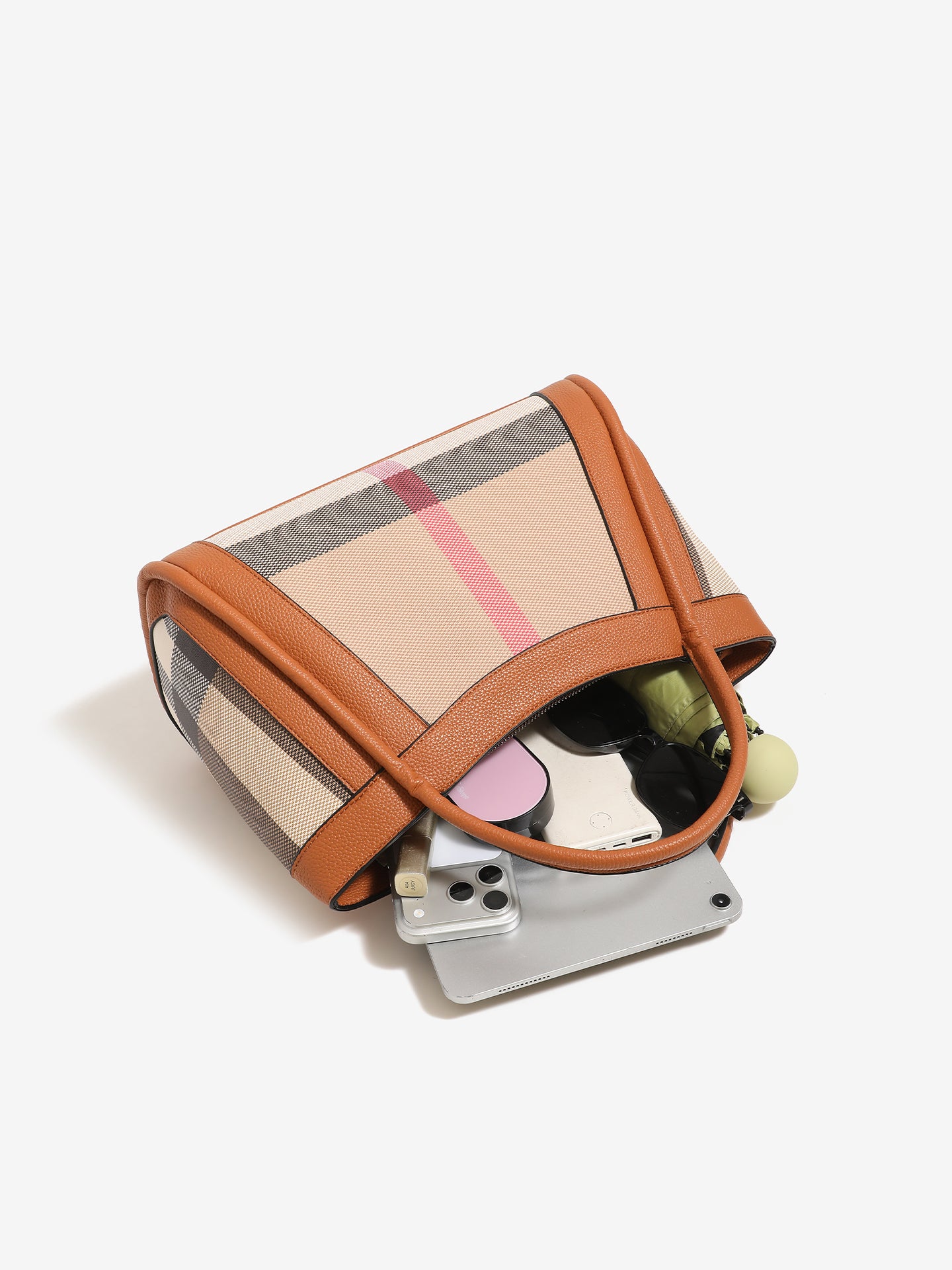Sophisticated British Plaid Vegan Eco-Leather Tote Clutch Bag