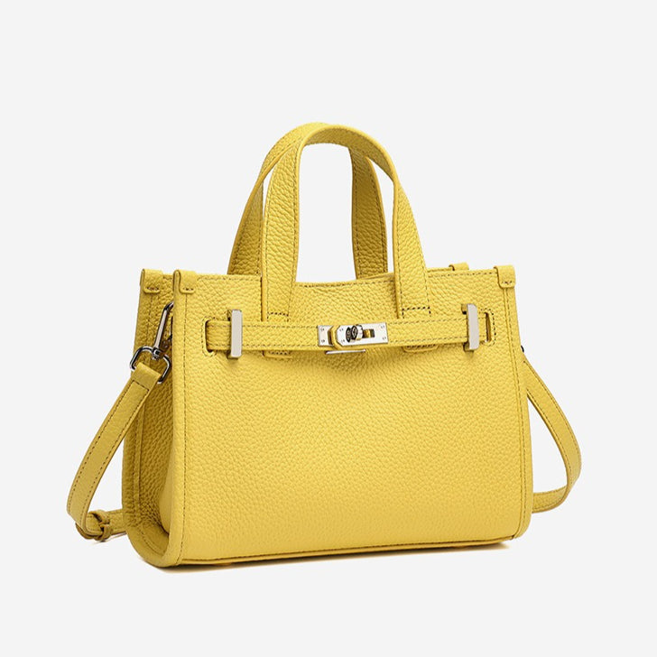 Minimalist Pebbled Genuine Leather Kelly Clutch Bag with Metal Turn Lock