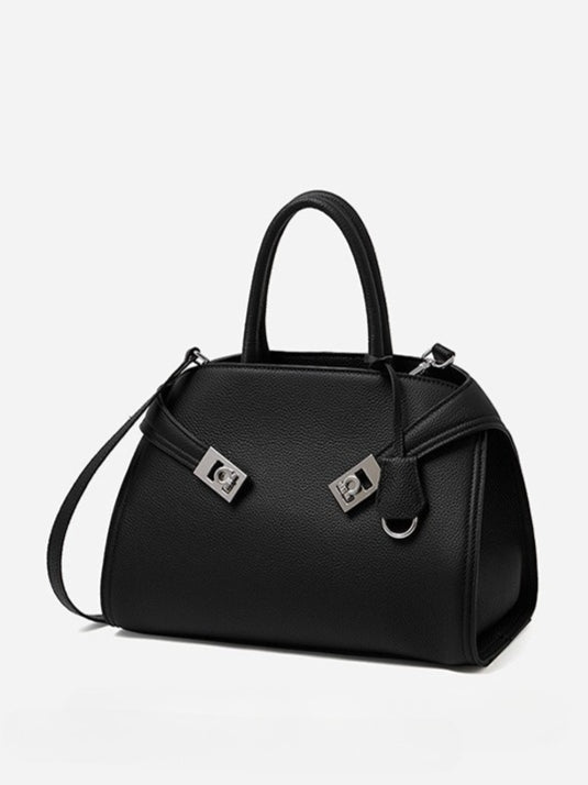 Luxury Retro Genuine Leather Lychee Pattern Double Buckle Tote Crossbody Bag