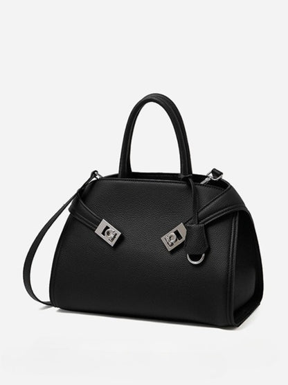 Luxury Retro Genuine Leather Lychee Pattern Double Buckle Tote Crossbody Bag