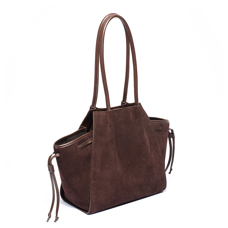 Vintage Slouchy Suede Genuine Leather Tote Clutch Bag