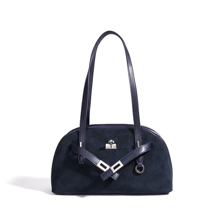 Sleek Soft Suede Genuine Leather Curved Clutch Bag