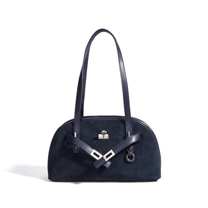 Sleek Soft Suede Genuine Leather Curved Clutch Bag