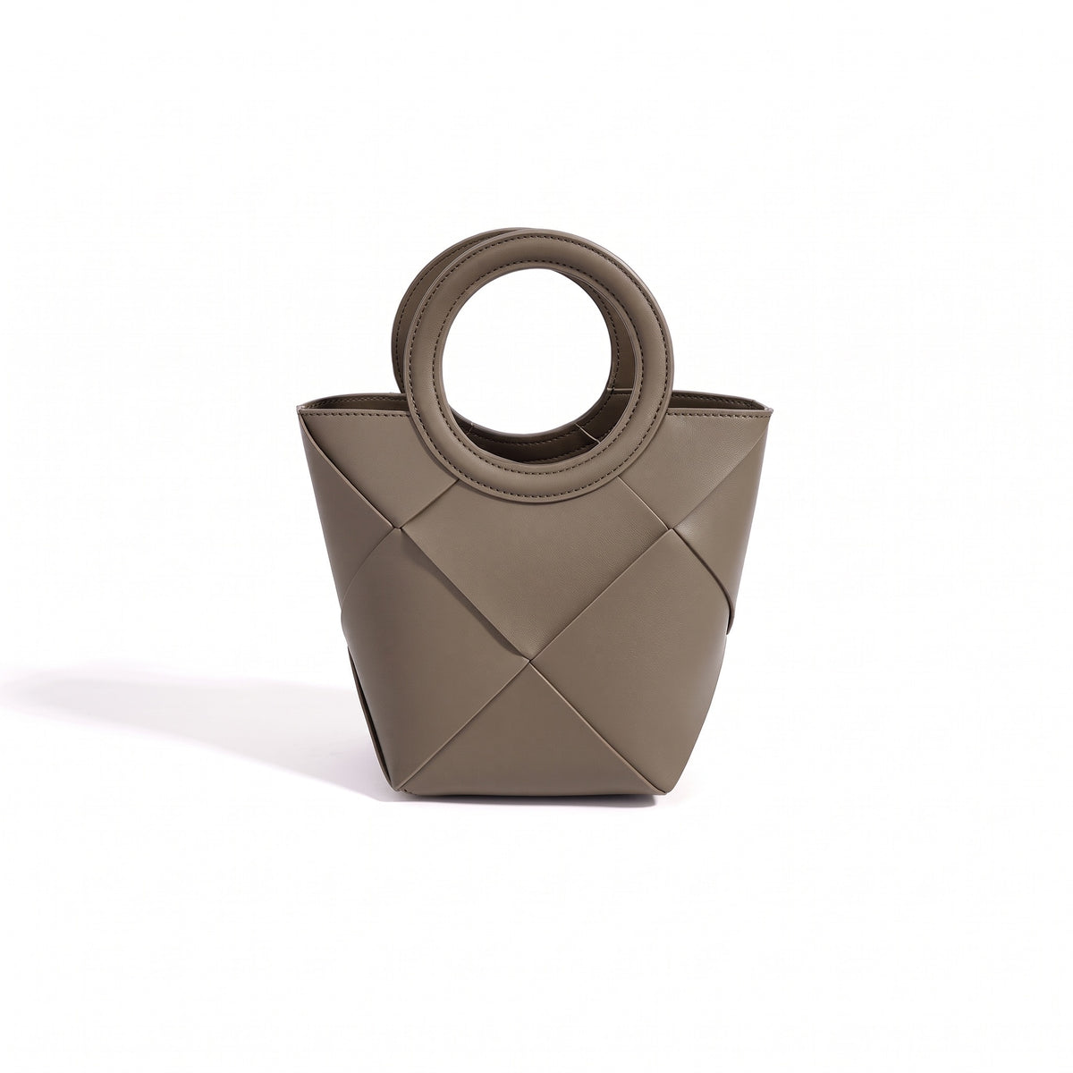 Refined Geometric Woven Genuine Leather Mini Bucket Clutch Bag