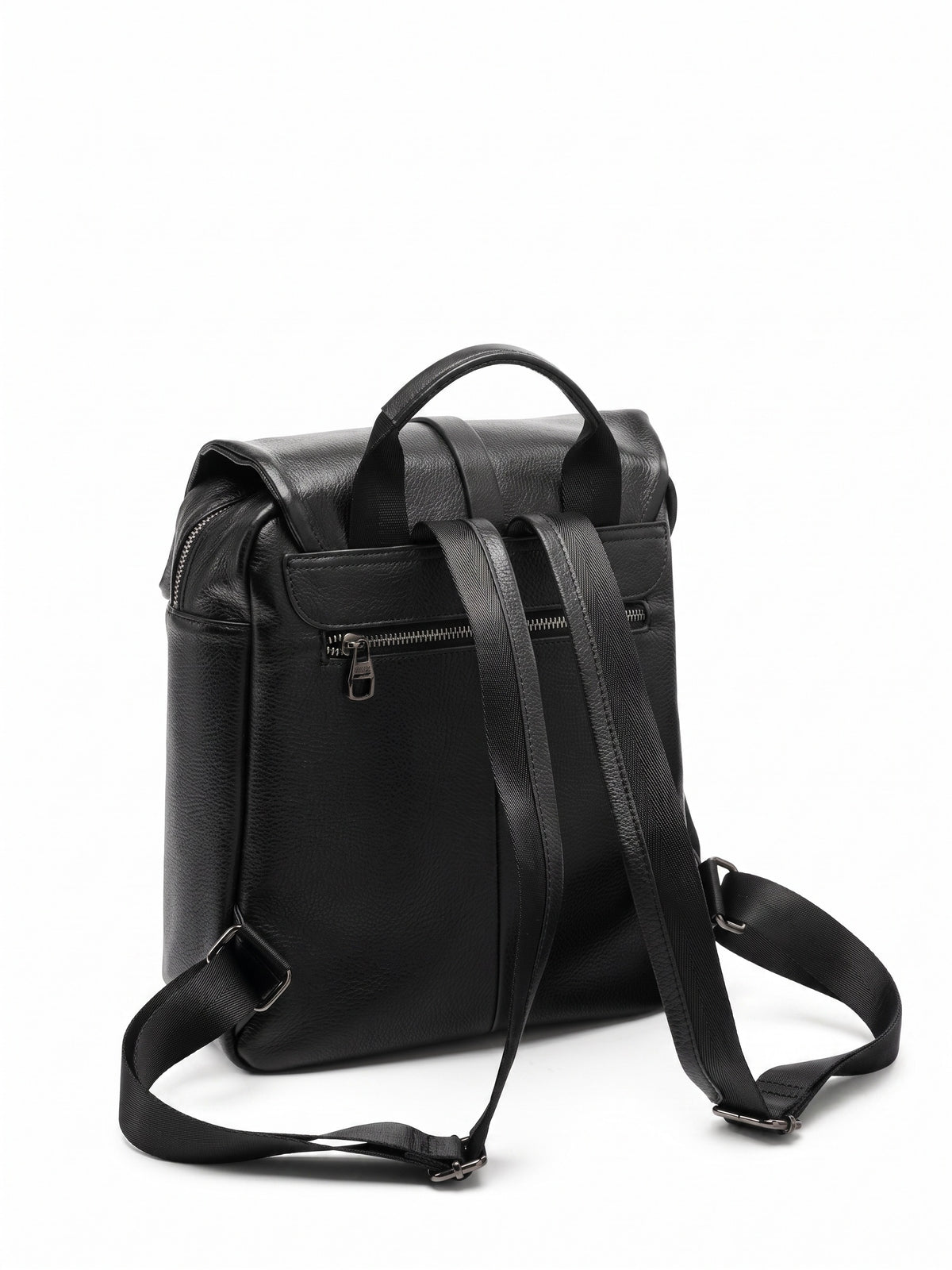 Sac à dos à rabat en cuir véritable grainé grande capacité minimaliste