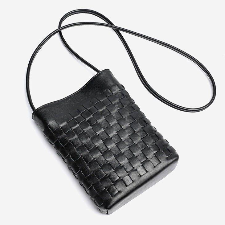 Mellow Sheepskin Leather Mini Woven Phone Clutch Bag