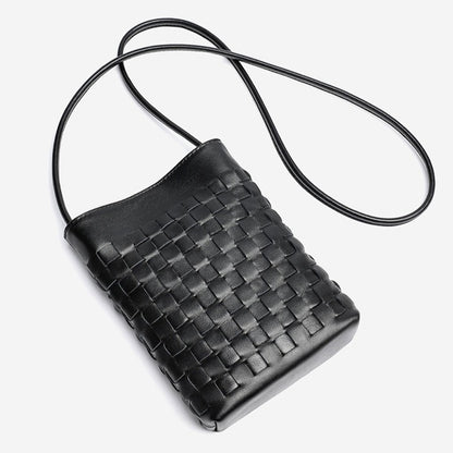 Mellow Sheepskin Leather Mini Woven Phone Clutch Bag