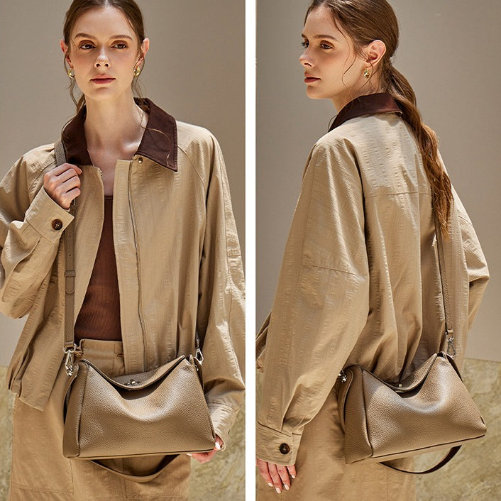 Nonchalant Lychee-Grain Genuine Leather Crossbody Hobo Bag