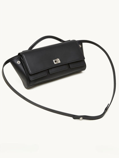 The Linear Turn-Lock Genuine Leather Bag | Minimalist East-West Handbag