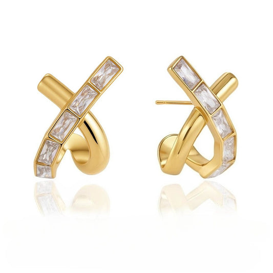 Luxury Majestic Baguette Criss Cross Intertwined Earrings