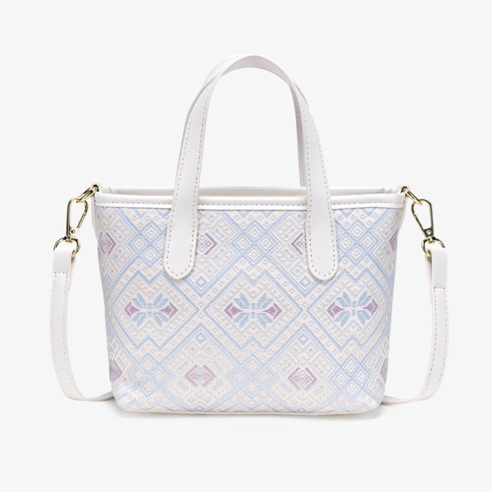 Serene Oriental Brocade Vegan Eco-Leather Mini Tote Clutch Bag with Tassel Charm