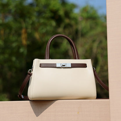 Textured Genuine Leather Kelly Satchel Elegant Crossbody Bag
