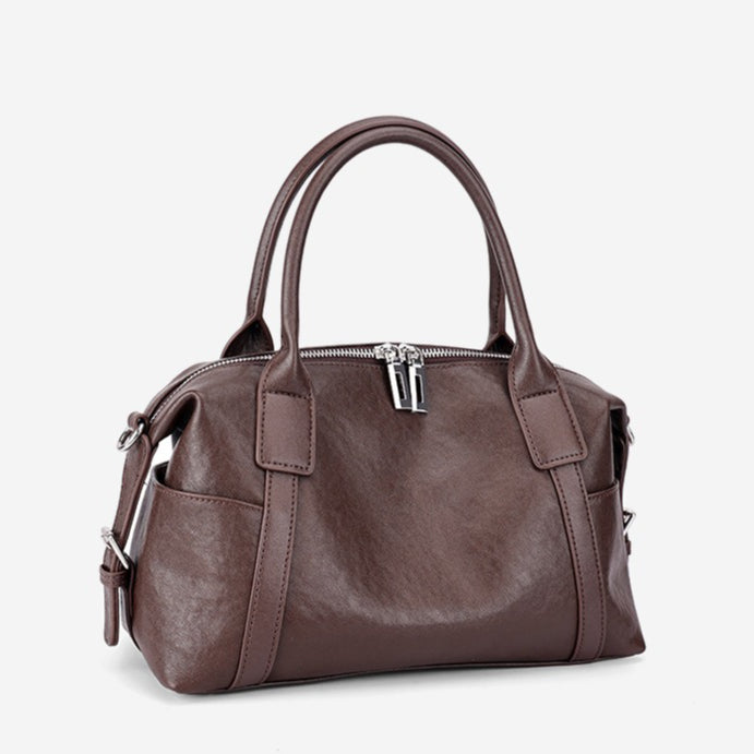 Minimalist Barrel Genuine Leather Satchel