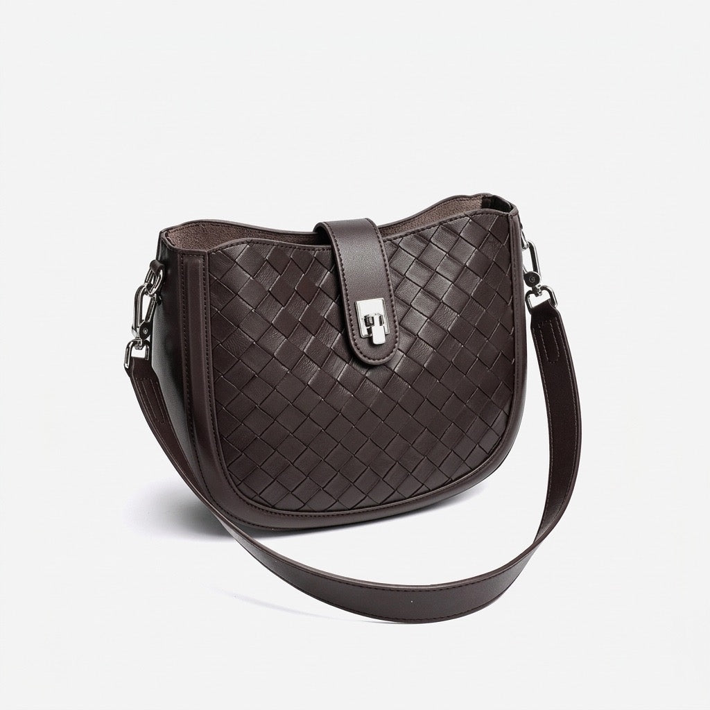 Intricate Woven Genuine Leather Saddle Clutch Bag