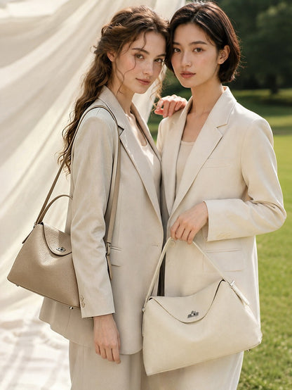 Slouchy Pebbled Genuine Leather Pillow Flip Clutch Bag