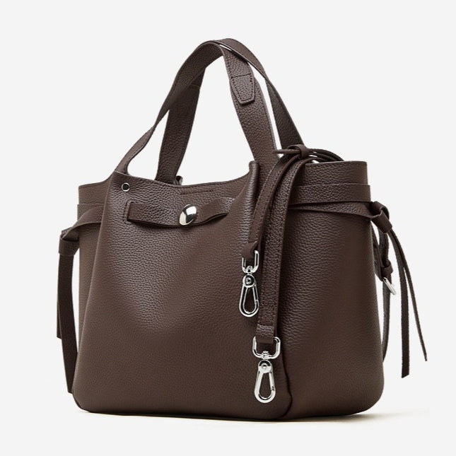 The Pebbled Genuine Leather Mini Bucket Tote Bag with Turn-Lock Closure