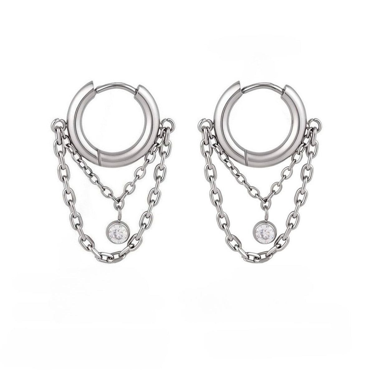 Elegant Radiant Bezel Solitaire Layered Link Earrings