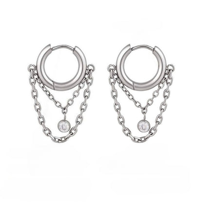 Elegant Radiant Bezel Solitaire Layered Link Earrings