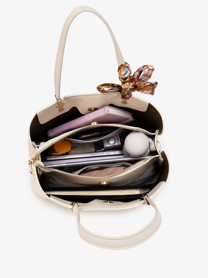 Delicate Vegan Eco-Leather Tote Clutch Bag with Silk Scarf Charm