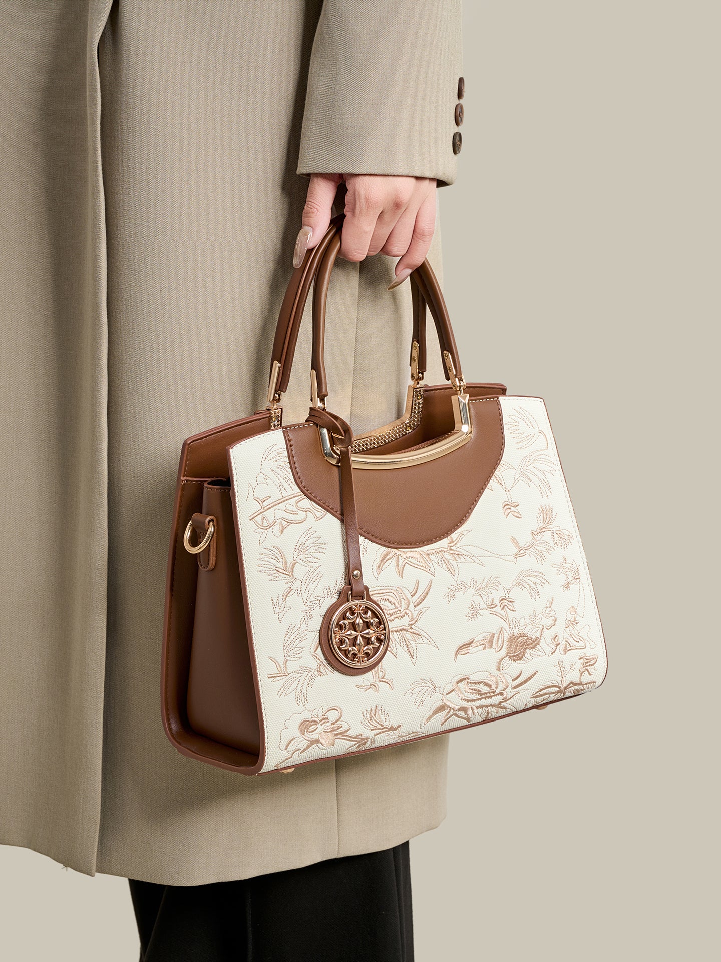 Retro Floral Contrast Vegan Eco-Leather Clutch Bag