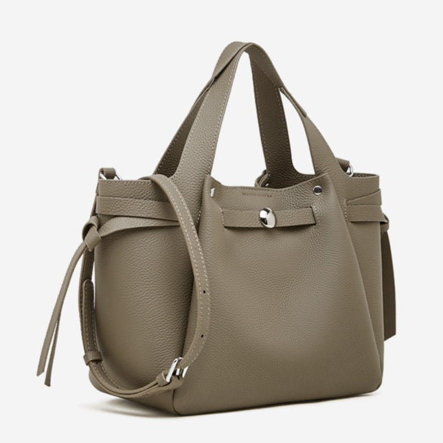 The Pebbled Genuine Leather Mini Bucket Tote Bag with Turn-Lock Closure