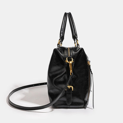 French Style Slouchy Genuine Leather Crossbody Tote Bag