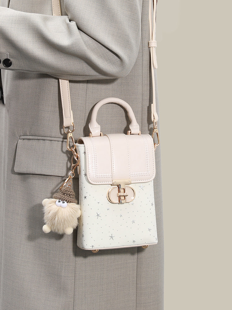 Romantic Star Vegan Eco-Leather Flap Mini Phone Handbag with Fluffy Charm