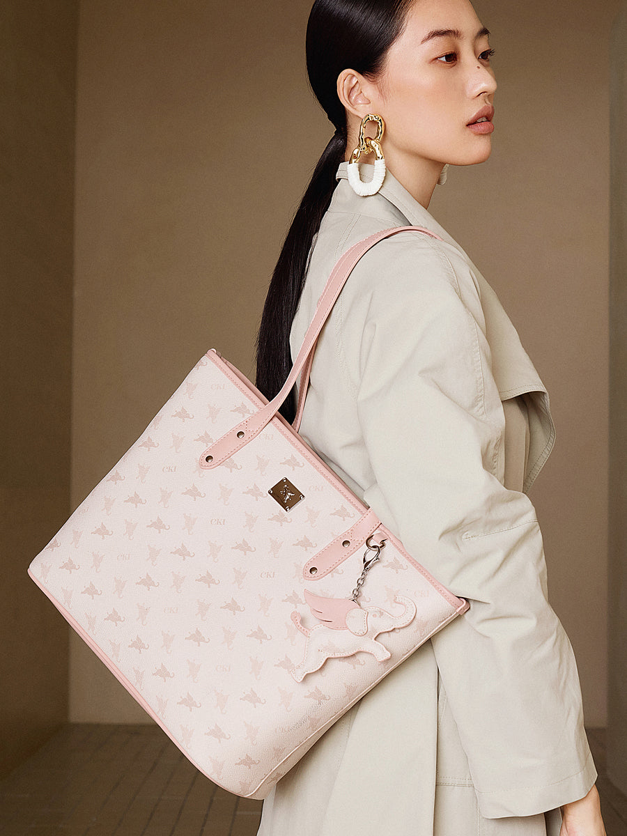 Ampia borsa a spalla tote di lusso vintage con monogramma Flying Elephant