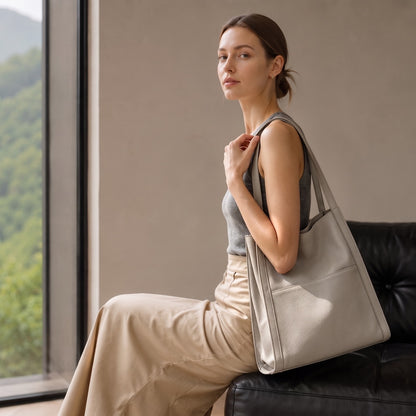 Supple Genuine Leather Spacious Tote Clutch Bag