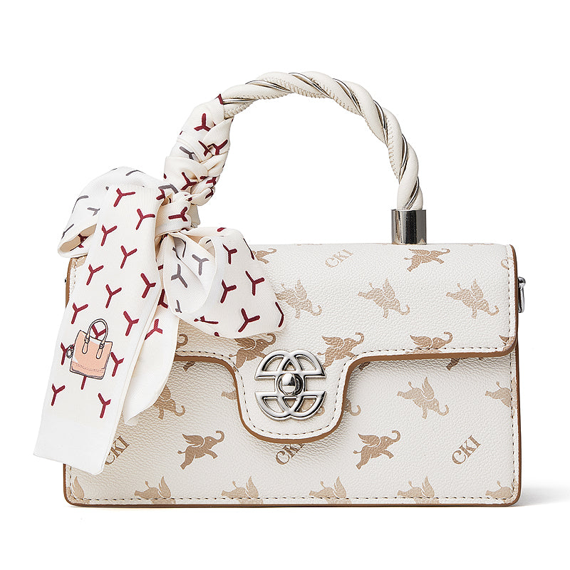 Borsa a spalla a tracolla retrò in vera pelle con decorazione a foulard