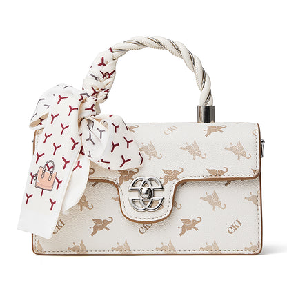 Borsa a spalla a tracolla retrò in vera pelle con decorazione a foulard