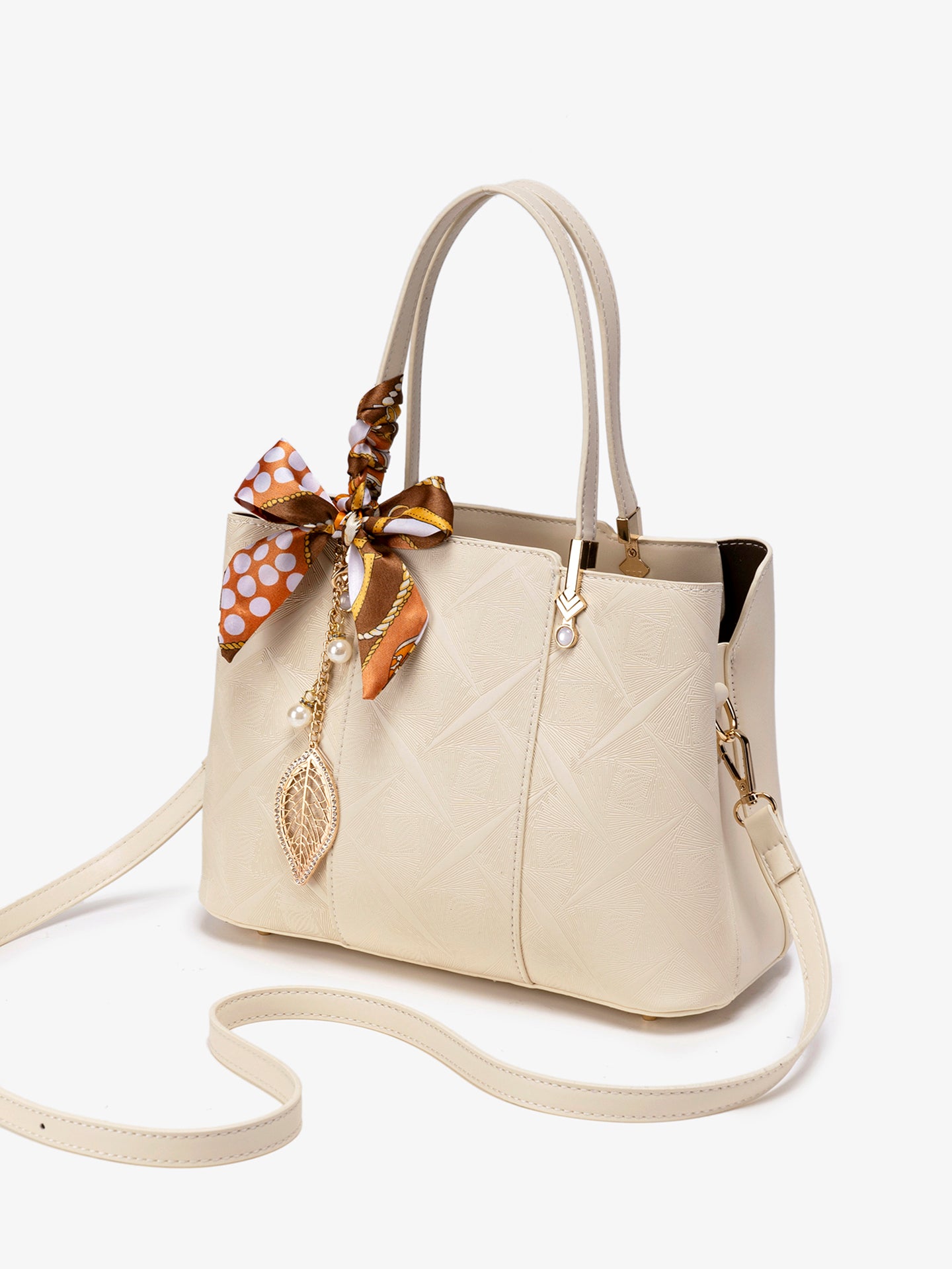 Delicate Vegan Eco-Leather Tote Clutch Bag with Silk Scarf Charm