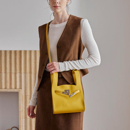 Borsa classica a secchiello chic in vera pelle per tutti i giorni, a tracolla