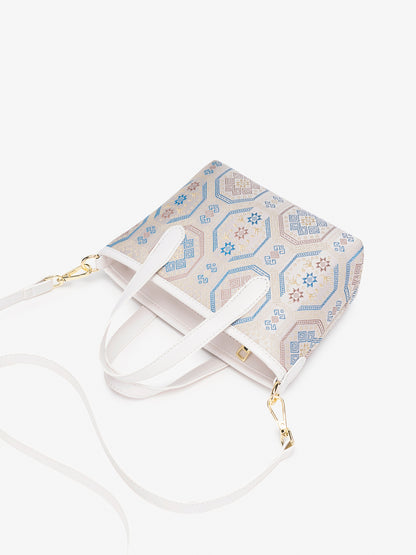 Noble Geometric Pattern Vegan Eco‑Leather Mini Tote Clutch Bag