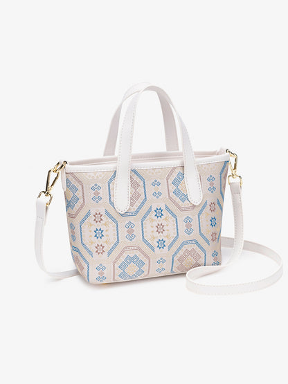 Noble Geometric Pattern Vegan Eco‑Leather Mini Tote Clutch Bag