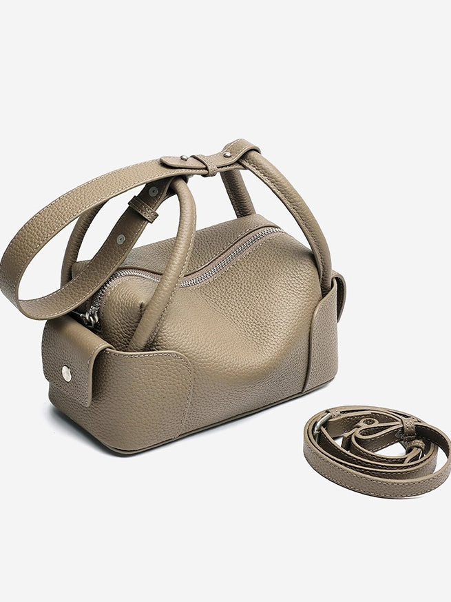 Architectural Pebbled Genuine Leather Boston Clutch Bag