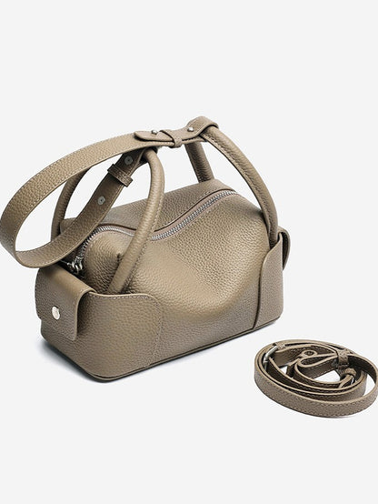 Architectural Pebbled Genuine Leather Boston Clutch Bag