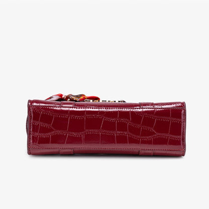 Gentle Glossy Croc Vegan Eco-Leather Satchel Clutch Bag with Silk Scarf Charm
