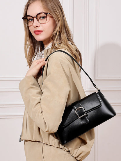 Retro Genuine Leather Baguette Clutch Bag