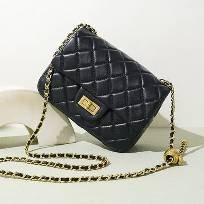 Timeless Petite Sheepskin Leather Quilted Flap Clutch Bag with Golden Ball Chain