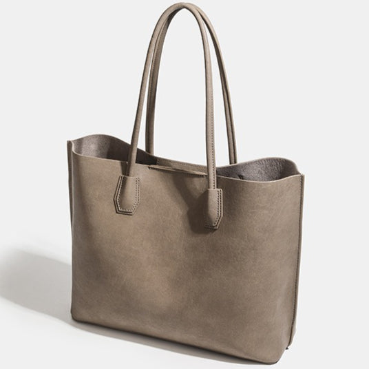 Minimalist Soft Genuine Leather Magnetic Slouchy Tote Shoulder Bag