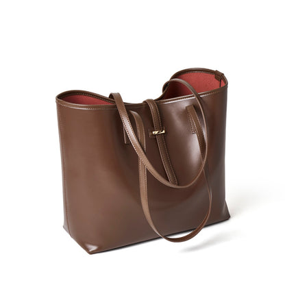Set di ampie borse tote semplici in vera pelle, minimaliste, da spalla