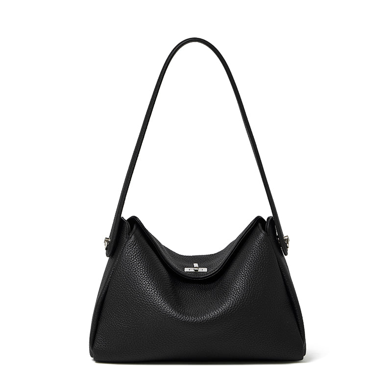 Nonchalant Lychee-Grain Genuine Leather Crossbody Hobo Bag